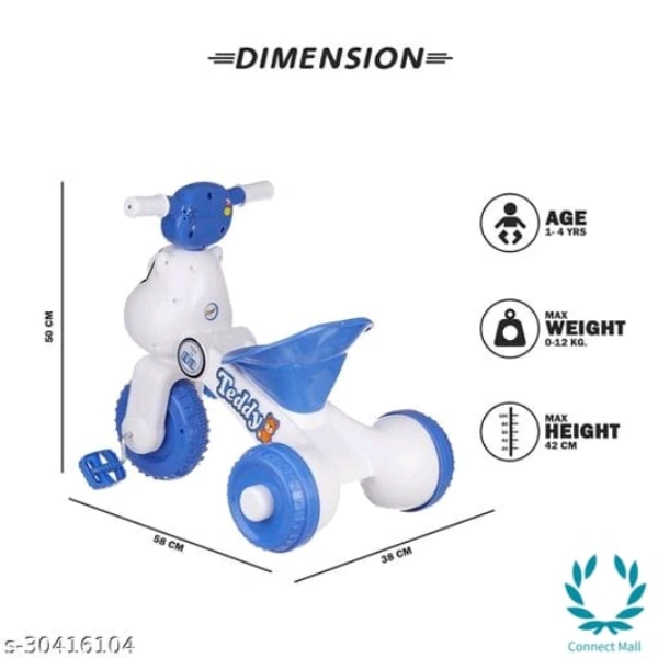 NHR Teddy Foldable Tricycle with Backrest Seat for Boys and Girls - 3 Years Kids, Blue, Plastic, Tricyle For Kids, Multipack:1